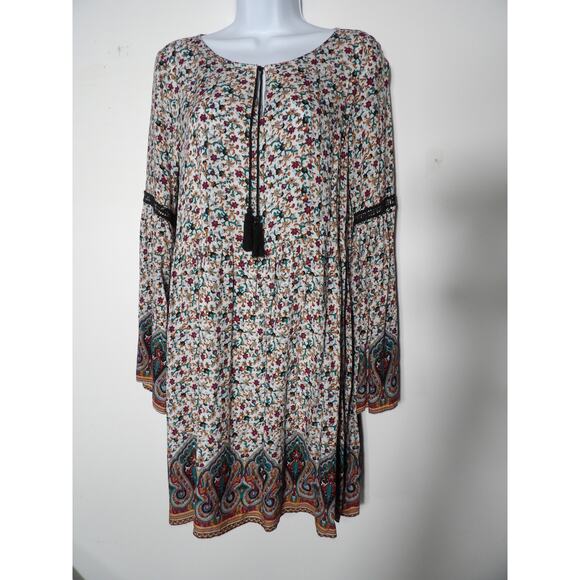 Spade & Heart Large  Dress Shift Boho Hippie Bell Sleeve Floral Peasant - Picture 1 of 13